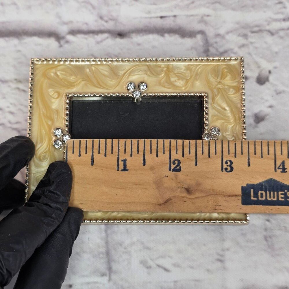 Vtg Golden Marbelized Art Deco Rhinestone Beading Edge Trim Photo Frame 1.5X 2.5 - Picture 9 of 9
